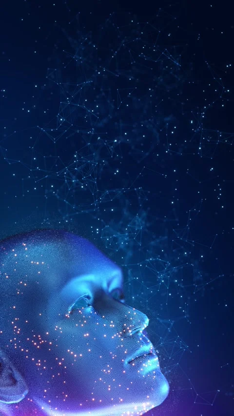 Artificial Intelligence Digital Human Face in Cybernetic Space digital human fac Stock Footage 342782136