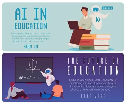 Artificial intelligence in digital learning, flat banner set. Stock Illustration