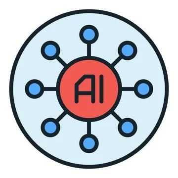 Artificial Intelligence digital technology vector AI colored round icon or .. Stock Illustration