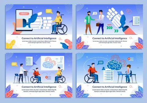 Artificial Intelligence for Disabled Banner Set Stock Illustration