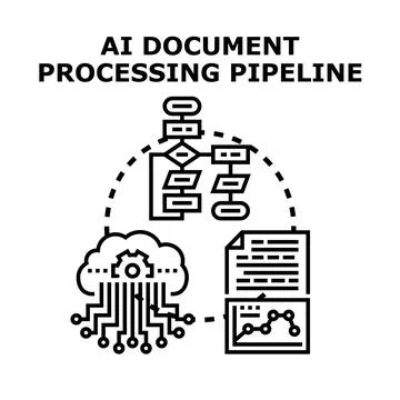 Artificial intelligence document processing pipeline automation workflow Stock Illustration