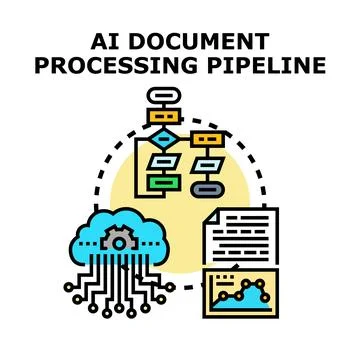 Artificial intelligence document processing pipeline automation workflow Stock Illustration