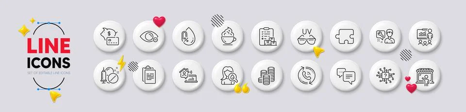 Artificial intelligence, Dots message and No alcohol line icons. For web app Stockillustratie