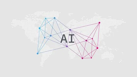 Artificial Intelligence. Dotted world map background. Network pattern. イラスト素材