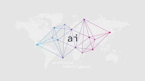 Artificial Intelligence. Dotted world map background. Network pattern Stock Illustration