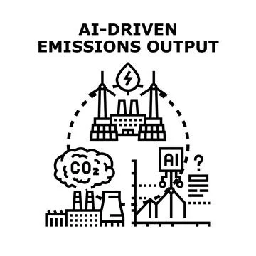 Artificial intelligence driving global emissions output analysis Stock Illustration