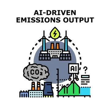 Artificial intelligence driving global emissions output analysis Stock Illustration
