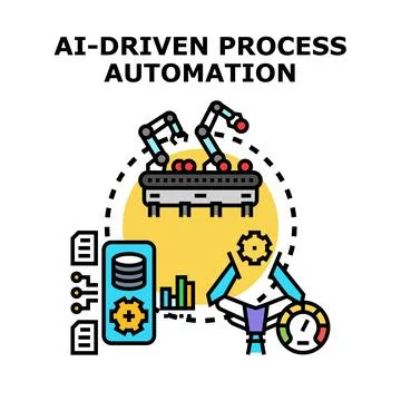 Artificial intelligence driving industrial process automation concept Ilustração Stock