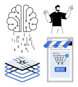 Artificial Intelligence in E-Commerce and Digital Transformation Activities Illustrazione stock