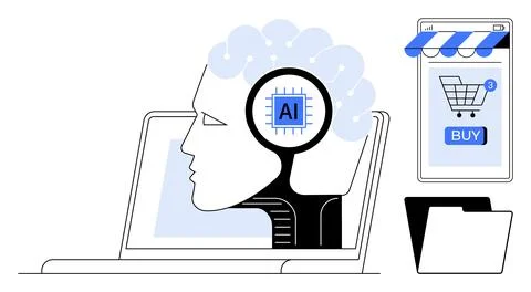 Artificial Intelligence in E-commerce and Technology Integration 스톡 일러스트