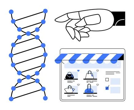 Artificial Intelligence in E-commerce and Genetic Research Illustrazione stock