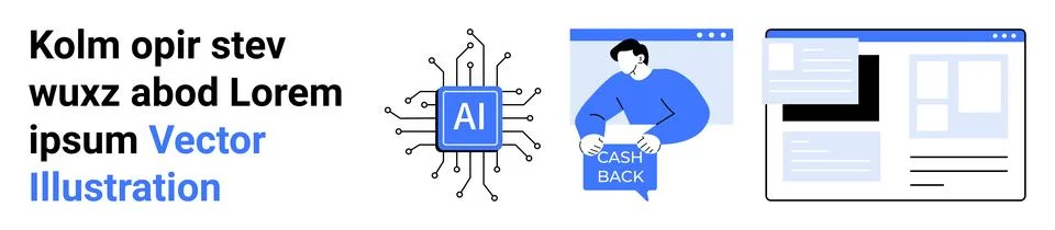 Artificial intelligence, e-commerce, cashback rewards, online marketing, tech Stock Illustration