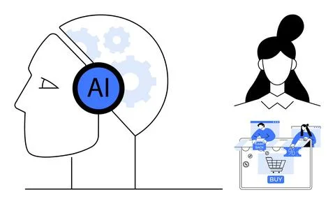 Artificial intelligence, e-commerce, shopping automation, human profiles, tec Stock Illustration