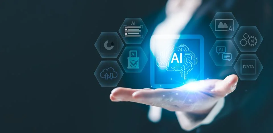 Artificial intelligence ecosystem concept showing digital brain connected i.. Stock Photos