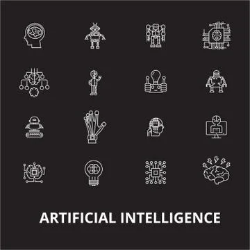Artificial intelligence editable line icons vector set on black background Stock Illustration