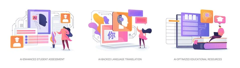 Artificial Intelligence in Education abstract concept vector illustrations. Stock Illustration