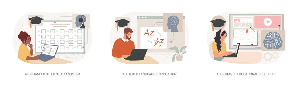 Artificial Intelligence in Education abstract concept vector illustrations. Stock Illustration