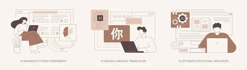Artificial Intelligence in Education abstract concept vector illustrations. Stock Illustration