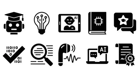 Artificial intelligence in education flat solid vector icons representing i.. Illustrazione stock
