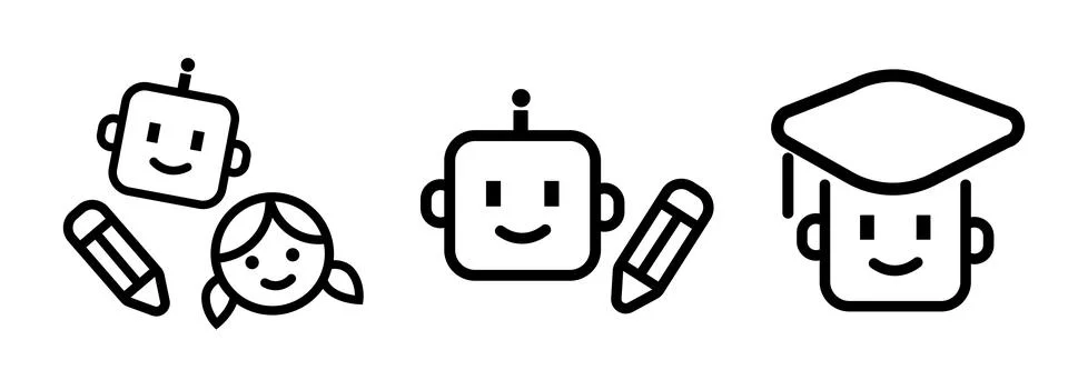 Artificial intelligence education icons set for kids featuring friendly Иллюстрация