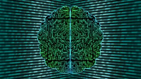 Artificial intelligence electric brain  with number background Stock Illustration