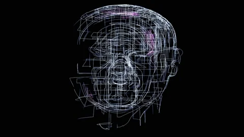 Artificial Intelligence Electric Circuits 3DHead Part02 Stock Footage 212918329