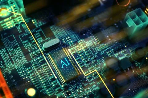 Artificial intelligence. Electronic chip with AI abbreviation on computer m.. Stock-Fotos