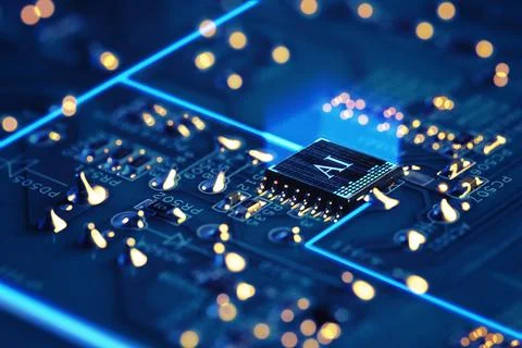 Artificial intelligence. Electronic chip with AI abbreviation on computer c.. Stock-Fotos