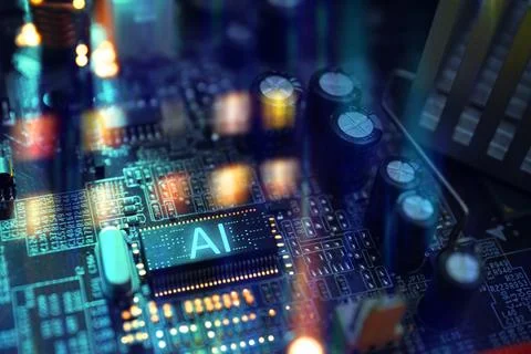 Artificial intelligence. Electronic chip with AI abbreviation on computer m.. Stock-Fotos