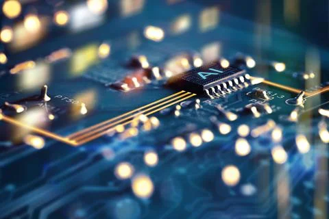 Artificial intelligence. Electronic chip with AI abbreviation on computer c.. Stock-Fotos