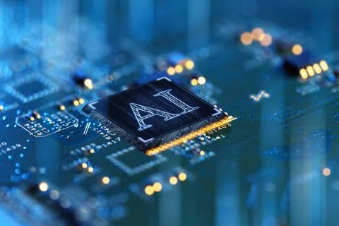 Artificial intelligence. Electronic chip with AI abbreviation on computer c.. Stock-Fotos
