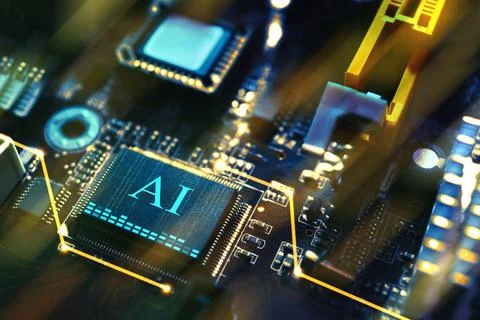 Artificial intelligence. Electronic chip with AI abbreviation on computer m.. Stock-Fotos