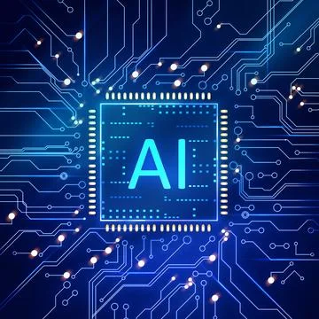 Artificial intelligence. Electronic chip with AI abbreviation on circuit bo.. 库存照片
