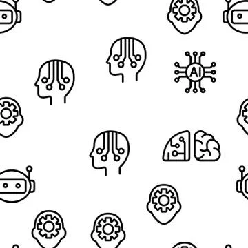 Artificial Intelligence Elements Vector Seamless Pattern Stockillustratie