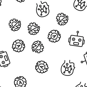 Artificial Intelligence Elements Vector Seamless Pattern Stock Illustration