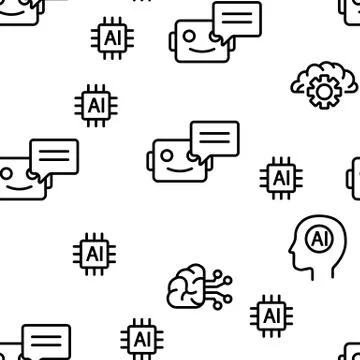 Artificial Intelligence Elements Vector Seamless Pattern Stock Illustration