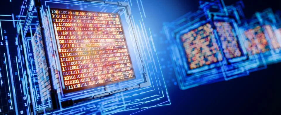 Artificial intelligence. Encrypted Client Hello. Big data. Binary. Hacker. .. イラスト素材