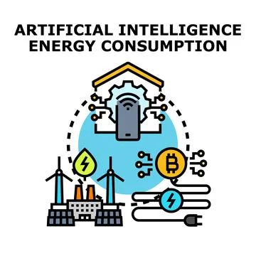 Artificial intelligence energy consumption powering modern technology Stock Illustration