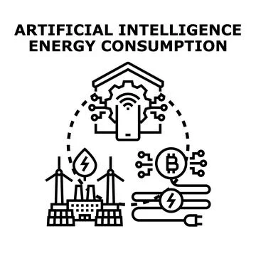 Artificial intelligence energy consumption powering modern technology Stock Illustration