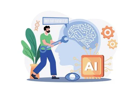 Artificial Intelligence Engineer Illustration concept. A flat illustration is 스톡 일러스트