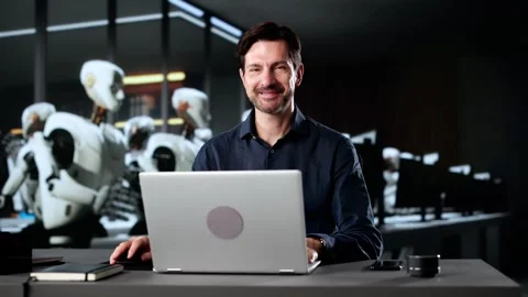 Artificial Intelligence Engineers Developing Robots Stock Footage 317866024