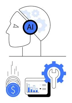 Artificial Intelligence Enhancing Business Solutions with Analytics, Automa.. Stock Illustration