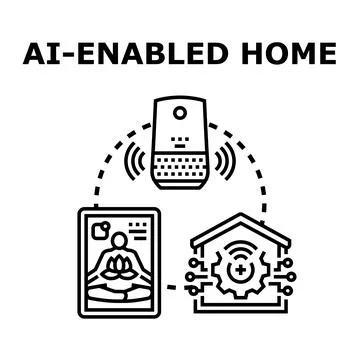 Artificial intelligence enhancing smart home automation and wellness Stock Illustration