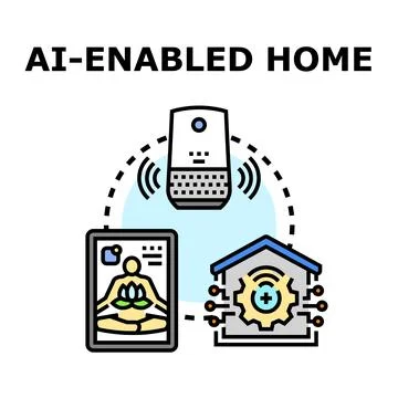 Artificial intelligence enhancing smart home automation and wellness Stock Illustration