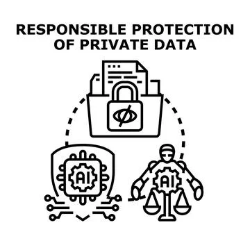 Artificial intelligence ensuring responsible data privacy protection Stock Illustration