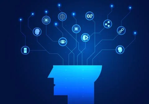 Artificial intelligence that enters the smart technology system is an ai th.. Stockillustratie