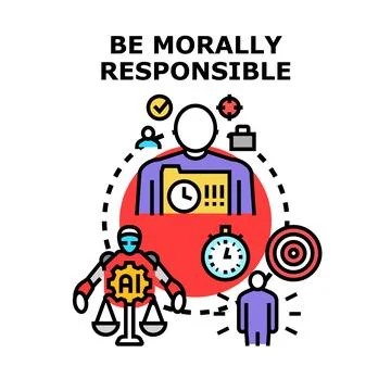 Artificial intelligence ethical responsibility evaluating human tasks Stock Illustration
