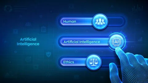 Artificial Intelligence ethics concept. Ethical AI decision making. AI cont.. イラスト素材