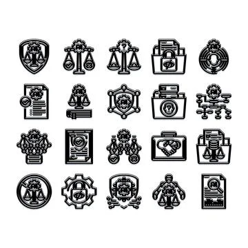 Artificial intelligence ethics governance and data security icons Stock Illustration