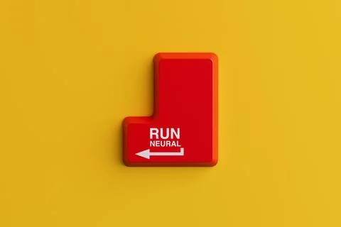 Artificial Intelligence Execution Concept. Red Enter Keyboard Key With Run .. 스톡 일러스트